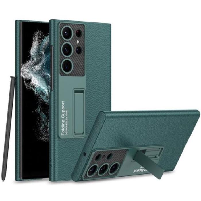 GKK - GKK Galaxy S23 Ultra Mobilskal Kickstand PU-Läder - Grön