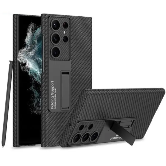 GKK - GKK Galaxy S23 Ultra Mobilskal Kickstand PU-Läder - Svart