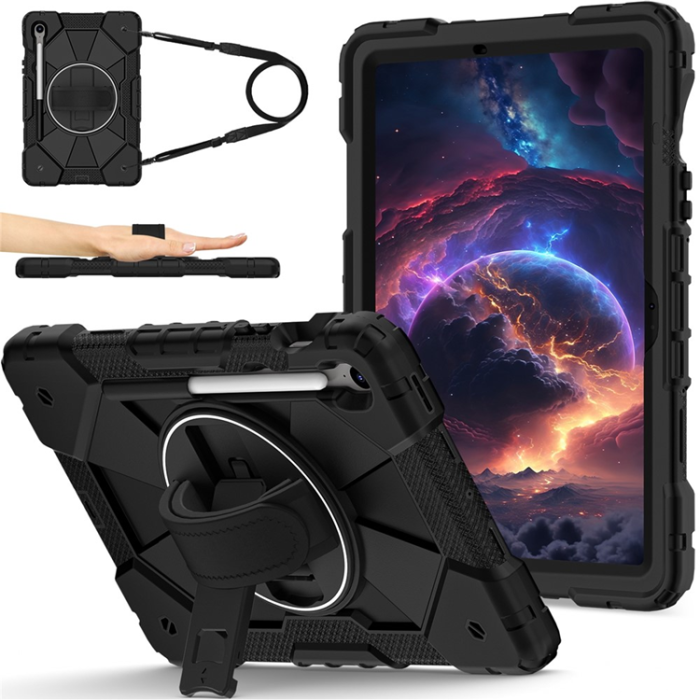 A-One Brand - Galaxy Tab S10 FE/S9 FE/S9 Skal Kickstand med Rem - Svart