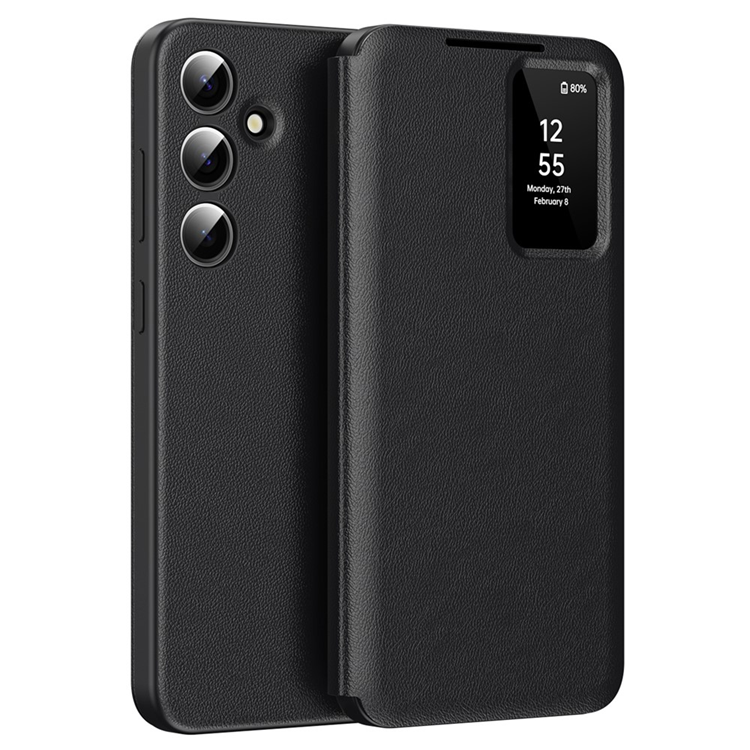 Galaxy S24 Plånboksfodral View Window Konstläder (Svart) | 2353 | AlltMobil