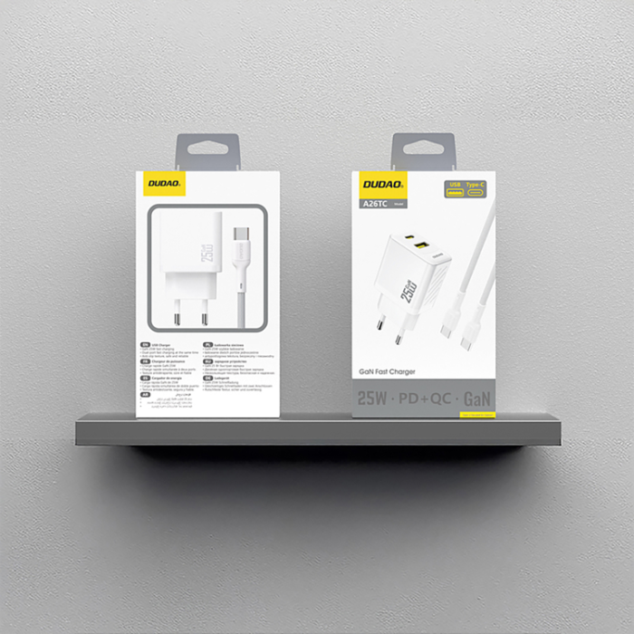 Dudao - Dudao Snabbladdare USB-C USB-A PD 25W GaN med USB-C Kabel A26TCEU - Vit