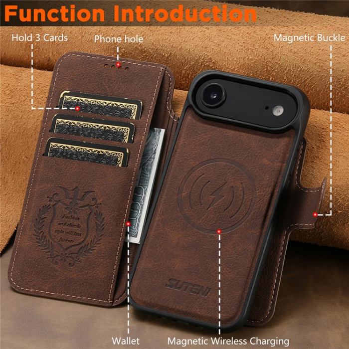 SUTENI - SUTENI iPhone Air Plånboksfodral Detachable Q-05 - Brun