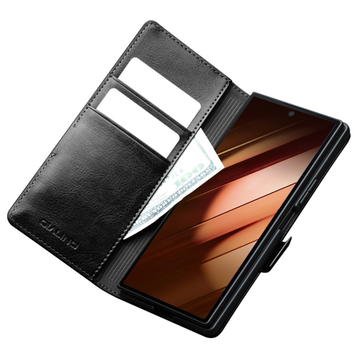 QIALINO - QIALINO Galaxy Z Fold 7 Plånboksfodral Äkta Läder - Svart