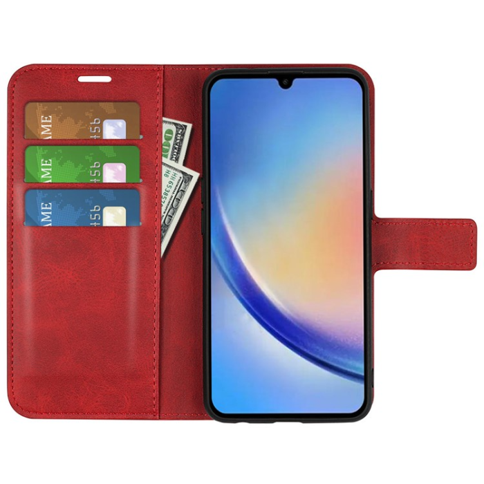 A-One Brand - Galaxy A34 5G Plånboksfodral Calf Flip Folio - Röd
