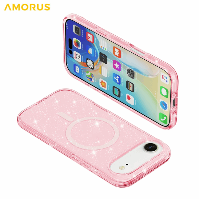 AMORUS - AMORUS Mobilskal till iPhone Air Magsafe Glitter Powder PC + TPU - Rosa
