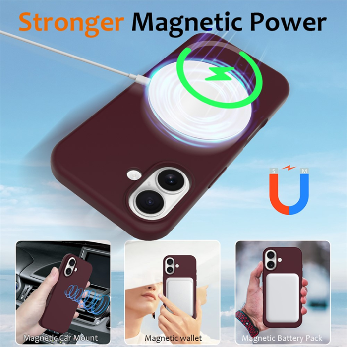 A-One Brand - iPhone 17 Mobilskal MagSafe Silikon Anti-Drop - Vinröd