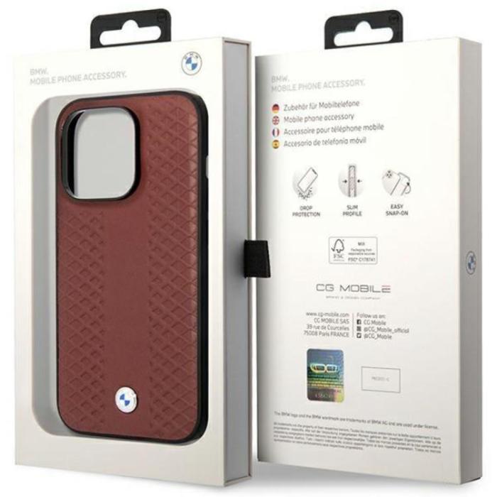 BMW - BMW iPhone 14 Pro Magsafe Läder Mobilskal Diamond - Burgundy