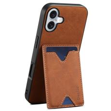 DENIOR - DENIOR iPhone 16 Fodral Konstl&auml;der Med Kortfack - Brun