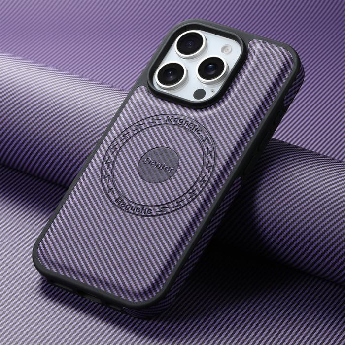 DENIOR - DENIOR iPhone 16 Pro Fodral KonstLäder MagSafe Kolfiber Lila