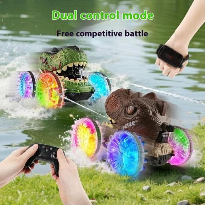 OEM - 2.4G RC Amfibisk Dinosauriebil Stunt med Vattenspray för Barn (Ålder 3+)