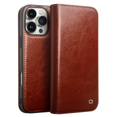 QIALINO - Qialino iPhone 16 Pro Max Plånboksfodral Äkta Läder - Brun