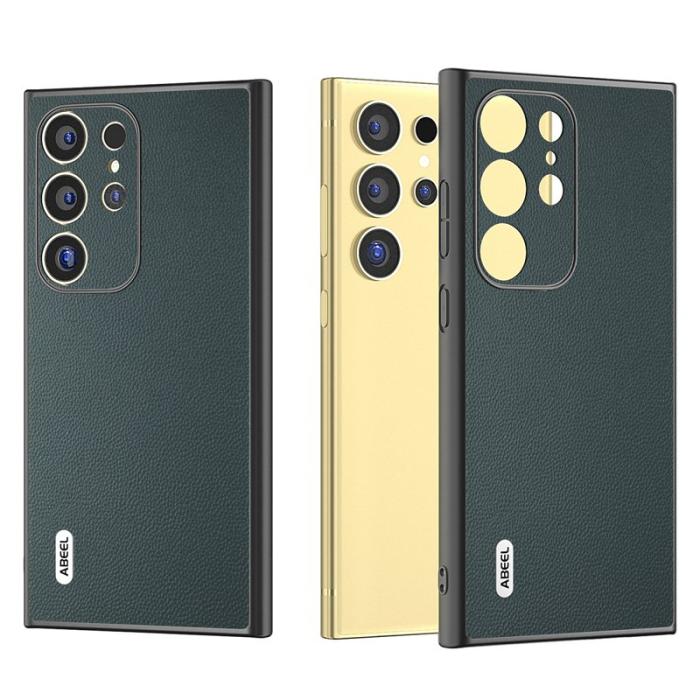 ABEEL - ABEEL Samsung Galaxy S24 Ultra Plånboksfodral Äkta Läder Grön