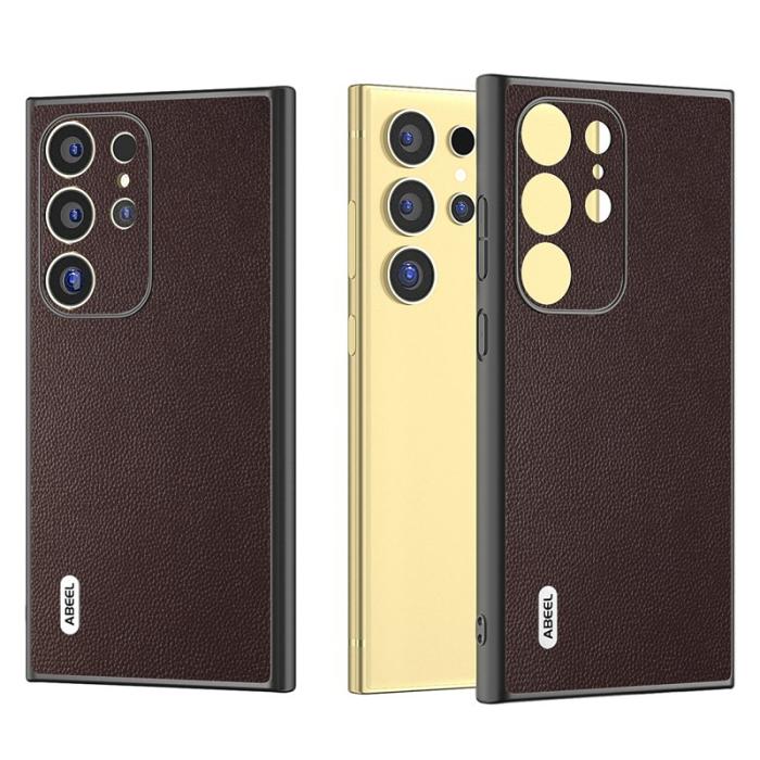 ABEEL - ABEEL Samsung Galaxy S24 Ultra Plånboksfodral Äkta Läder Brun