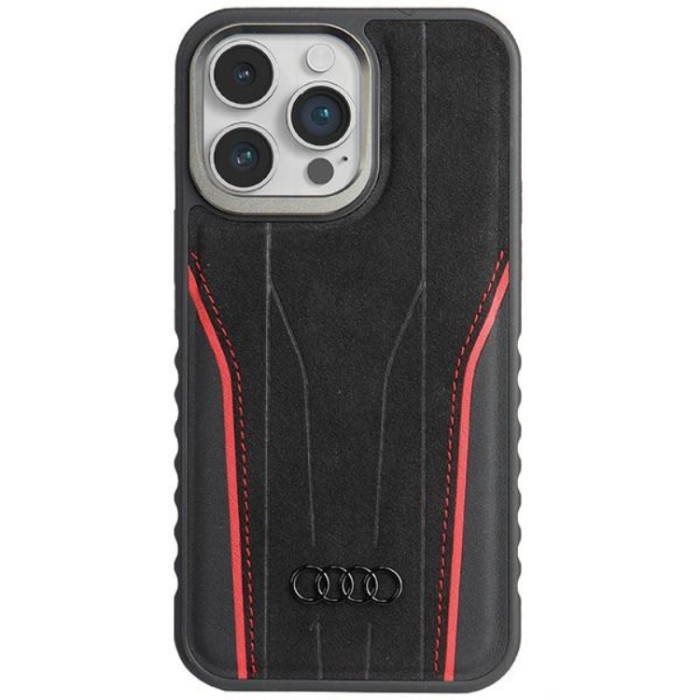 Audi - Audi iPhone 14 Pro Max Mobilskal Magsafe Genuine Läder - Svart/Röd