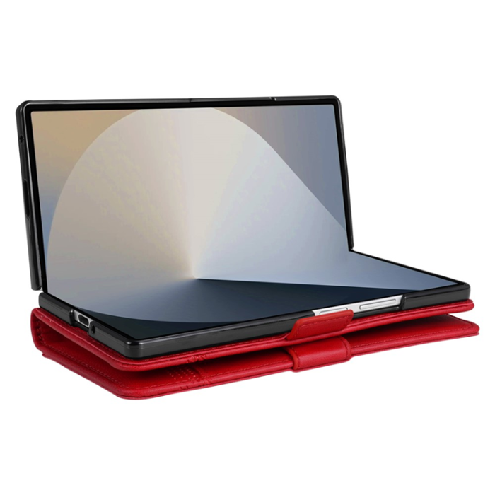 AZNS - AZNS Galaxy Z Fold 7 Plånboksfodral Cowhide Läder - Röd