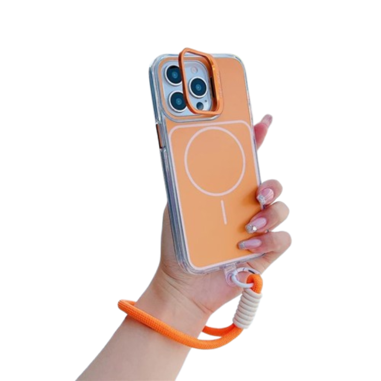 iPhone 15 Pro Max Mobilskal MagSafe Lens Kickstand med Handrem - Orange (Orange) | 2353 | AlltMobil