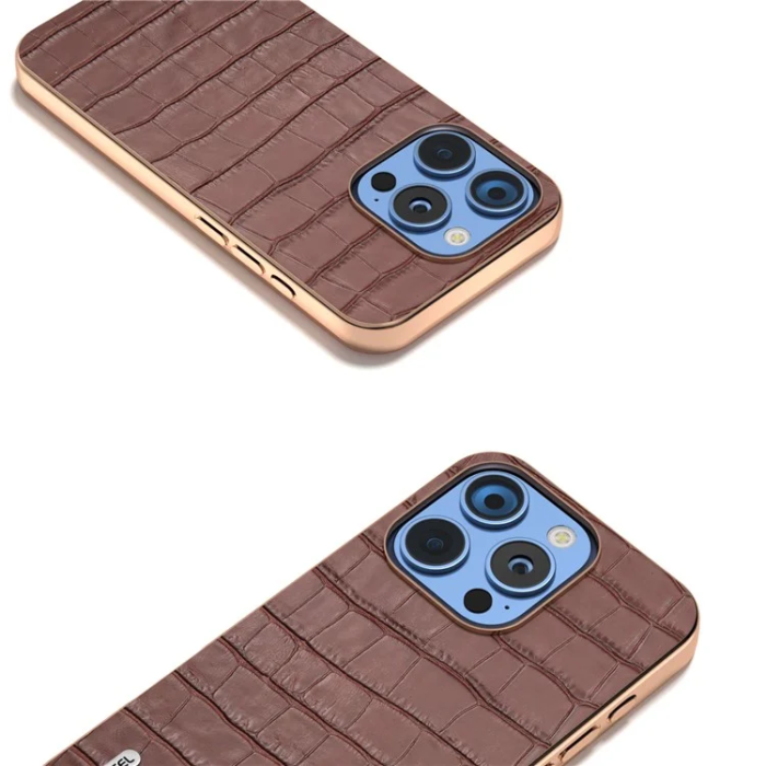ABEEL - ABEEL iPhone 16 Pro Max Mobilskal Äkta läder Crocodile - Brun