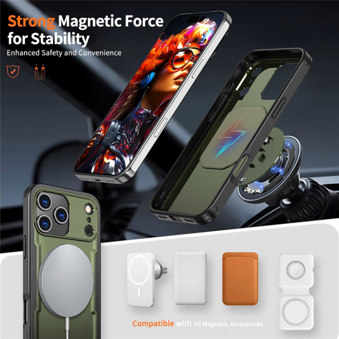 A-One Brand - iPhone 17 Pro Max Mobilskal MagSafe TPU+PC Kickstand - Olivgrön