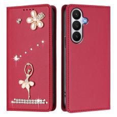 OEM - Pl&aring;nboksfodral f&ouml;r Samsung Galaxy S26 Konstl&auml;der RFID - Vinr&ouml;d