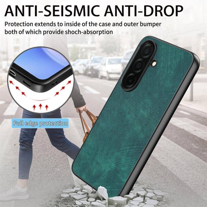 OEM - Mobilskal för Samsung Galaxy S26 Stöttålig Slim Retro Konstläder - Grön