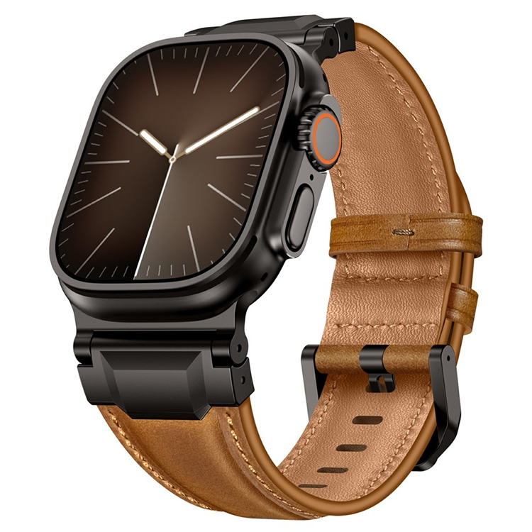 Apple Watch (42/44/45/46/49mm) Armband Cowhide Läder - Mörkbrun/Svart | 5122 | AlltMobil