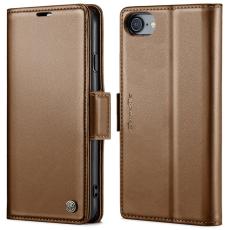Caseme - CASEME Litchi Texture Pl&aring;nboksfodral Konstl&auml;der iPhone 6/7/8/SE Brun