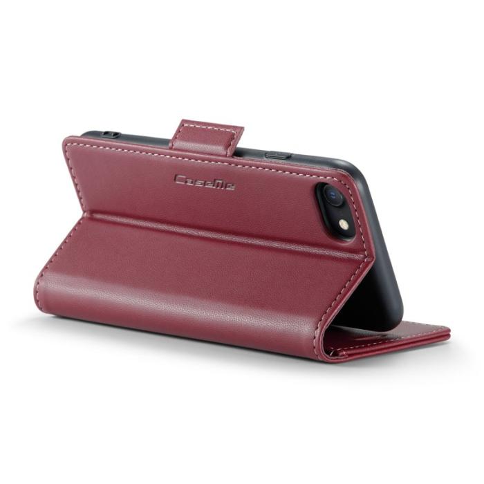 Caseme - CASEME Litchi Texture Plånboksfodral Konstläder i Röd för iPhone 6/7/8/SE