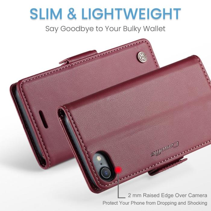 Caseme - CASEME Litchi Texture Plånboksfodral Konstläder i Röd för iPhone 6/7/8/SE