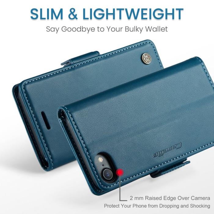 Caseme - CASEME Litchi Texture Plånboksfodral Konstläder iPhone 6/7/8/SE Blå