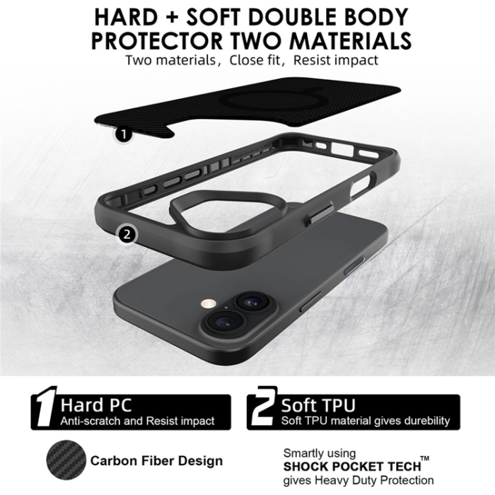 A-One Brand - iPhone 17 Mobilskal MagSafe Carbon Fiber Texture - Helsvart