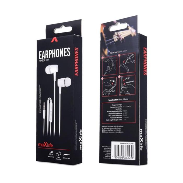 Maxlife - Maxlife Trådbunden Hörlurar Jack 3.5mm MXEP-02 - Vit