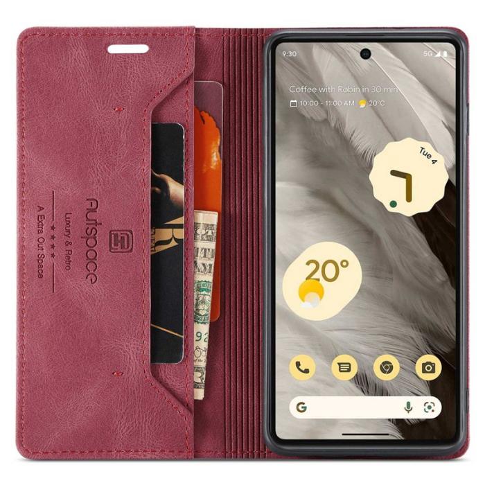 AUTSPACE - AUTSPACE A01 Fodral för Google Pixel 7 5G - KonstLäder - Röd