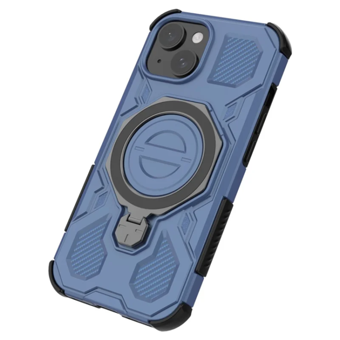 OEM - iPhone 15 Mobilskal Plast Shockproof Med Ställ - Blå