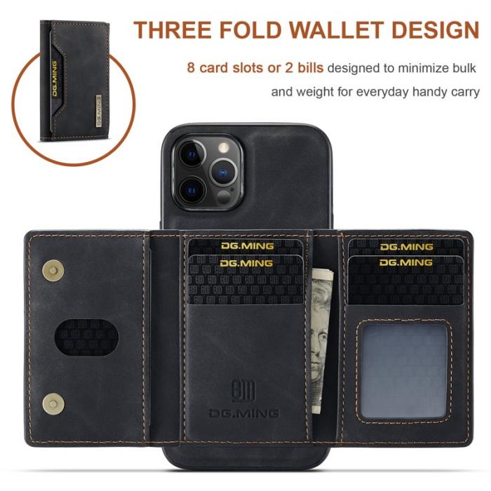 DG.MING - DG.MING M2 Series 2-in-1 Tri-Fold Wallet Mobilskal iPhone 13 Pro - Svart