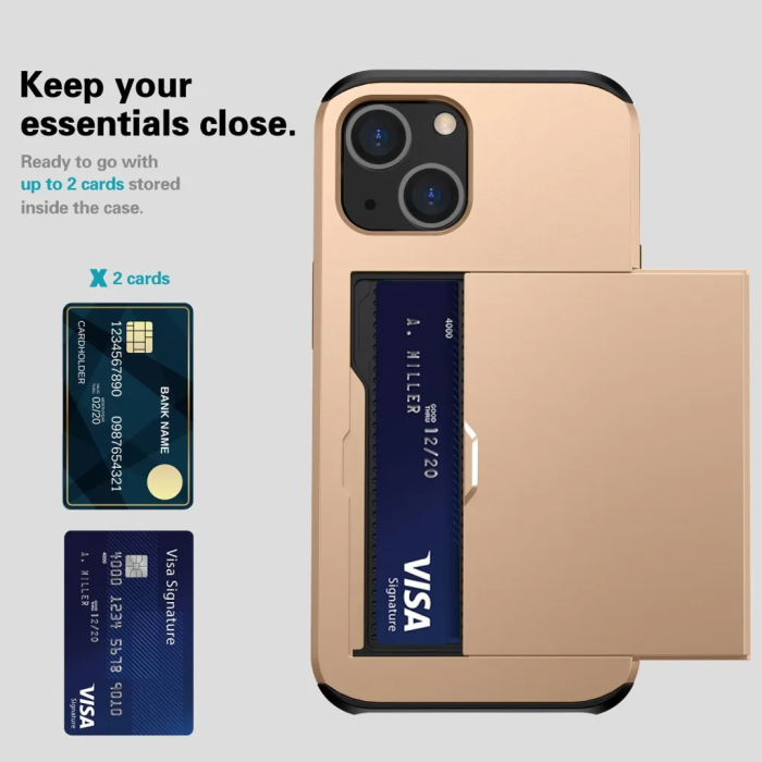 Taltech - iPhone 15 Plus Mobilskal Korthållare - Guld