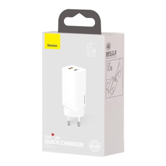BASEUS - Baseus GaN2 Lite Snabb Väggladdare 65W USB / USB-C - Vit