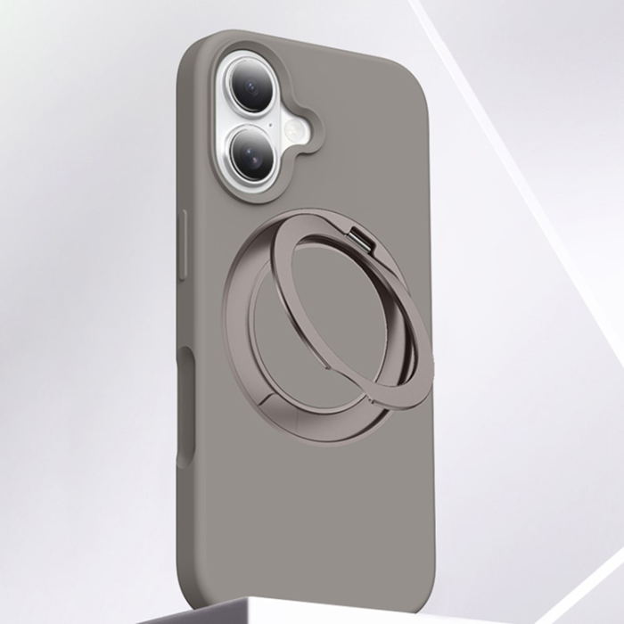 A-One Brand - iPhone 16 Mobilskal MagSafe Silikon Roterande Kickstand - Grå