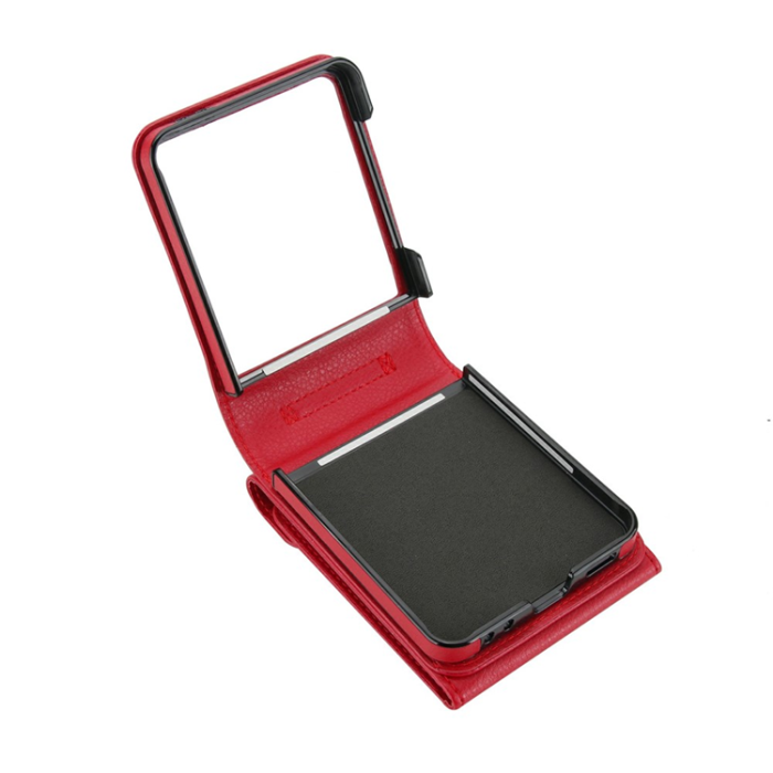 A-One Brand - Galaxy Z Flip7 Plånboksfodral Litchi med Axelrem - Röd