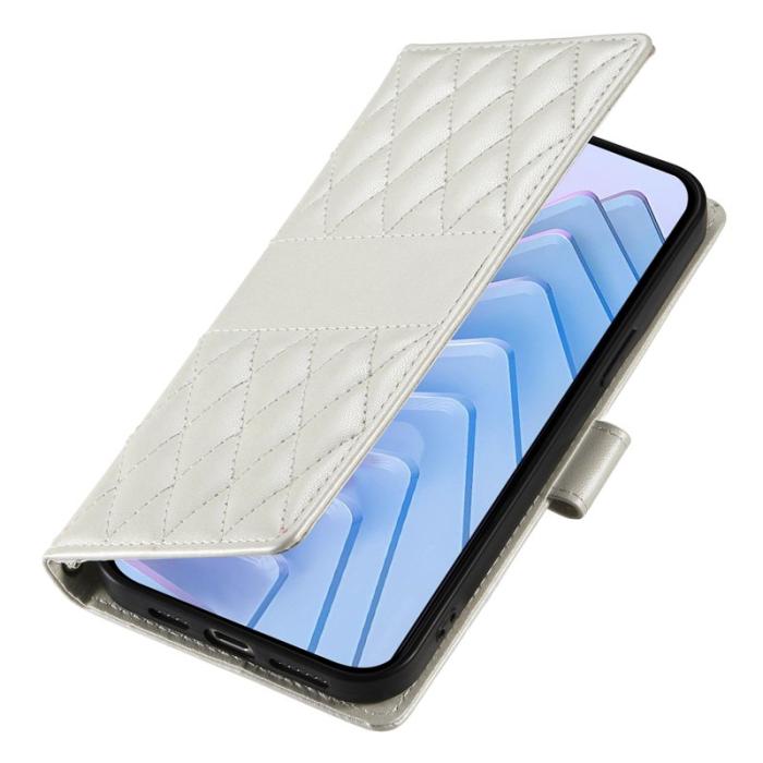 OEM - Samsung Galaxy S26 Fodral Rhombus Stitching Ställ Äkta Läder - Beige