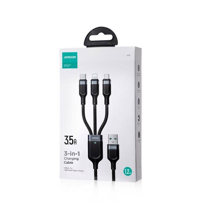 Joyroom - Joyroom 3in1 USB-A till USB-C, Lightning, microUSB kabel 0.3m
