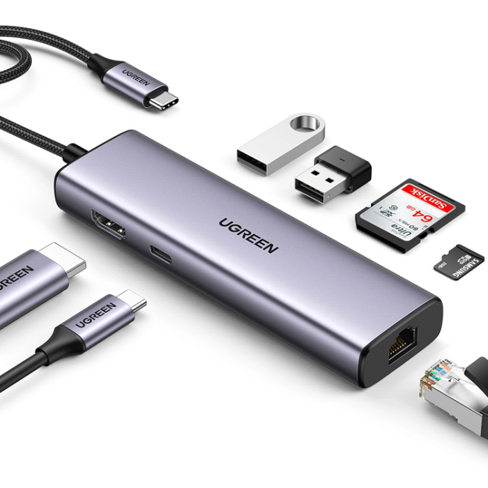 Ugreen - Ugreen HUB 100W USB-C Till HDMI, RJ45, USB-C, SD/TF Kortläsare, USB-A 3.0