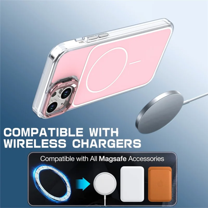 A-One Brand - iPhone 15 Mobilskal MagSafe Lens Kickstand med Handrem - Rosa