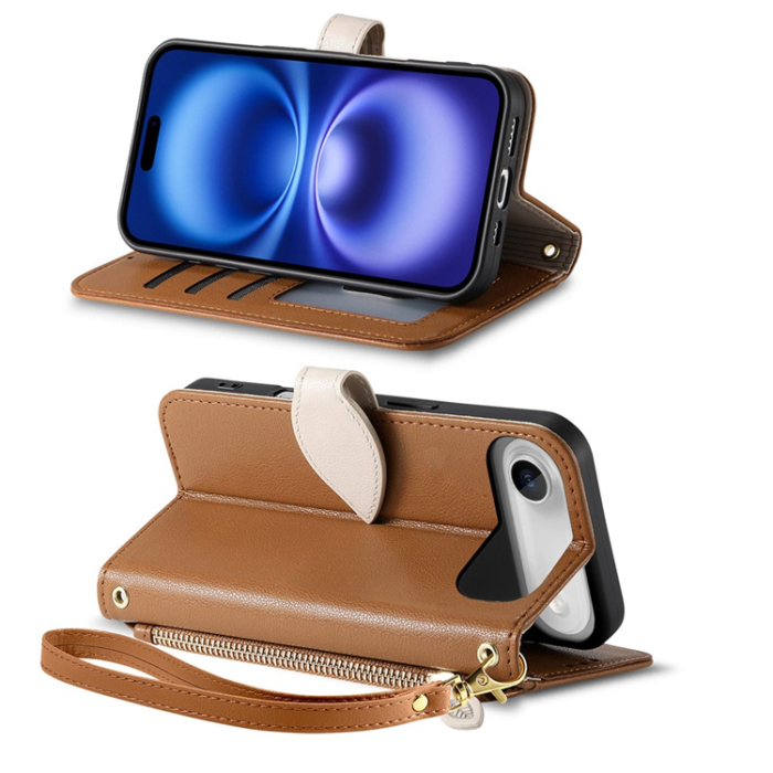 A-One Brand - iPhone Air Plånboksfodral Leaf Magnetiskt Spänne Konstläder - Brun