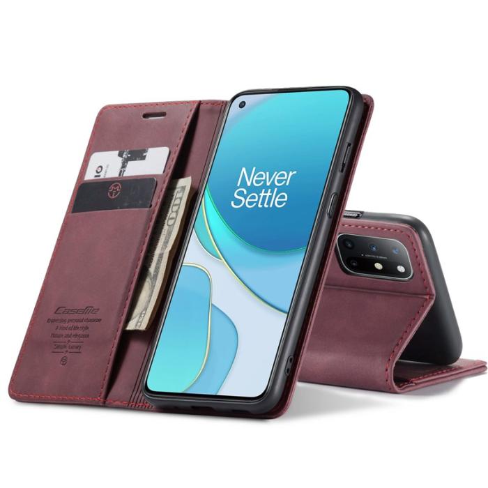 Caseme - CASEME Auto-absorberande Plånboksfodral Konstläder för OnePlus 8T - Röd