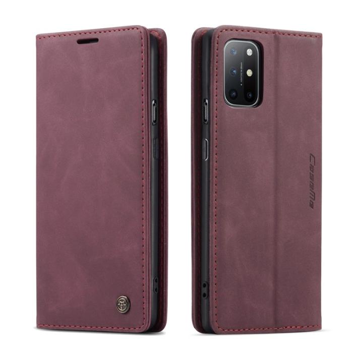 Caseme - CASEME Auto-absorberande Plånboksfodral Konstläder för OnePlus 8T - Röd