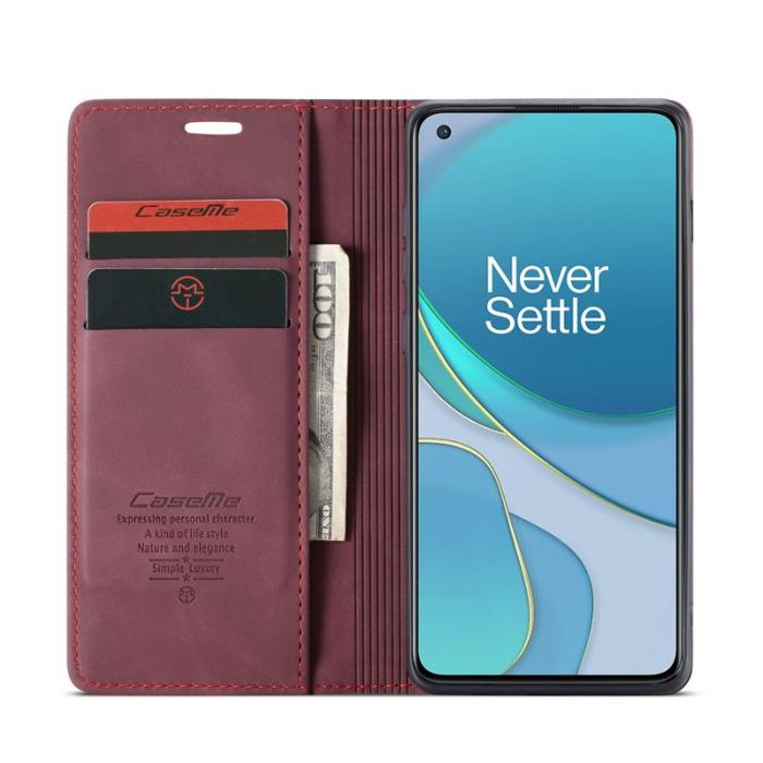 Caseme - CASEME Auto-absorberande Plånboksfodral Konstläder för OnePlus 8T - Röd