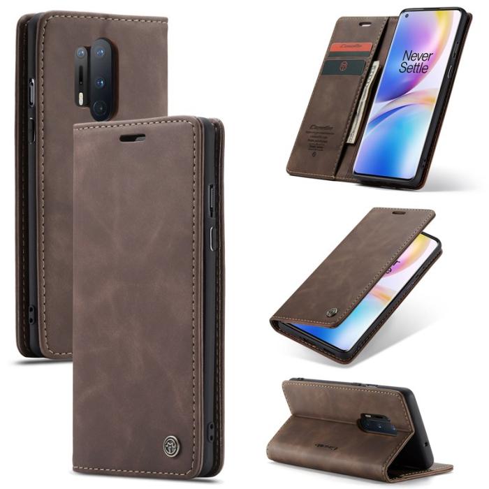 Caseme - CASEME Auto-absorberande Plånboksfodral Konstläder OnePlus 8 Pro - Brun