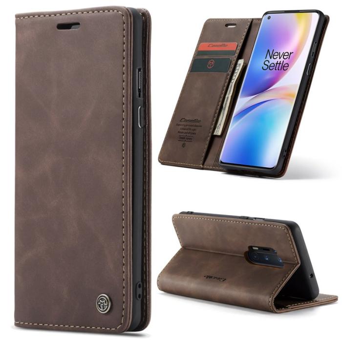 Caseme - CASEME Auto-absorberande Plånboksfodral Konstläder OnePlus 8 Pro - Brun