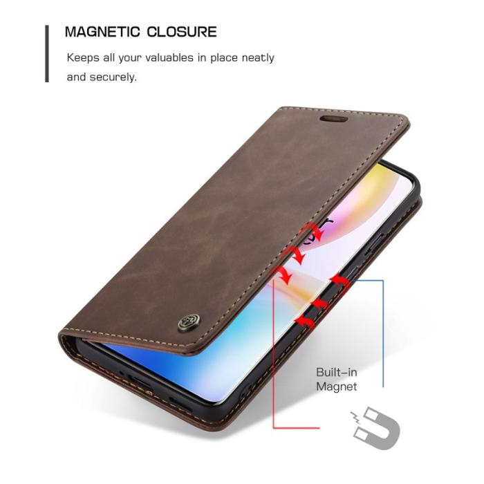 Caseme - CASEME Auto-absorberande Plånboksfodral Konstläder OnePlus 8 Pro - Brun