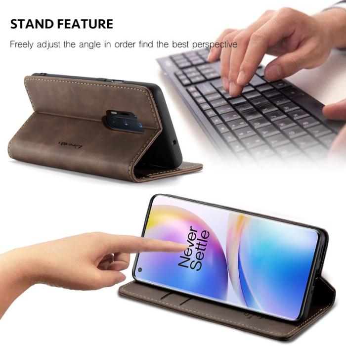 Caseme - CASEME Auto-absorberande Plånboksfodral Konstläder OnePlus 8 Pro - Brun